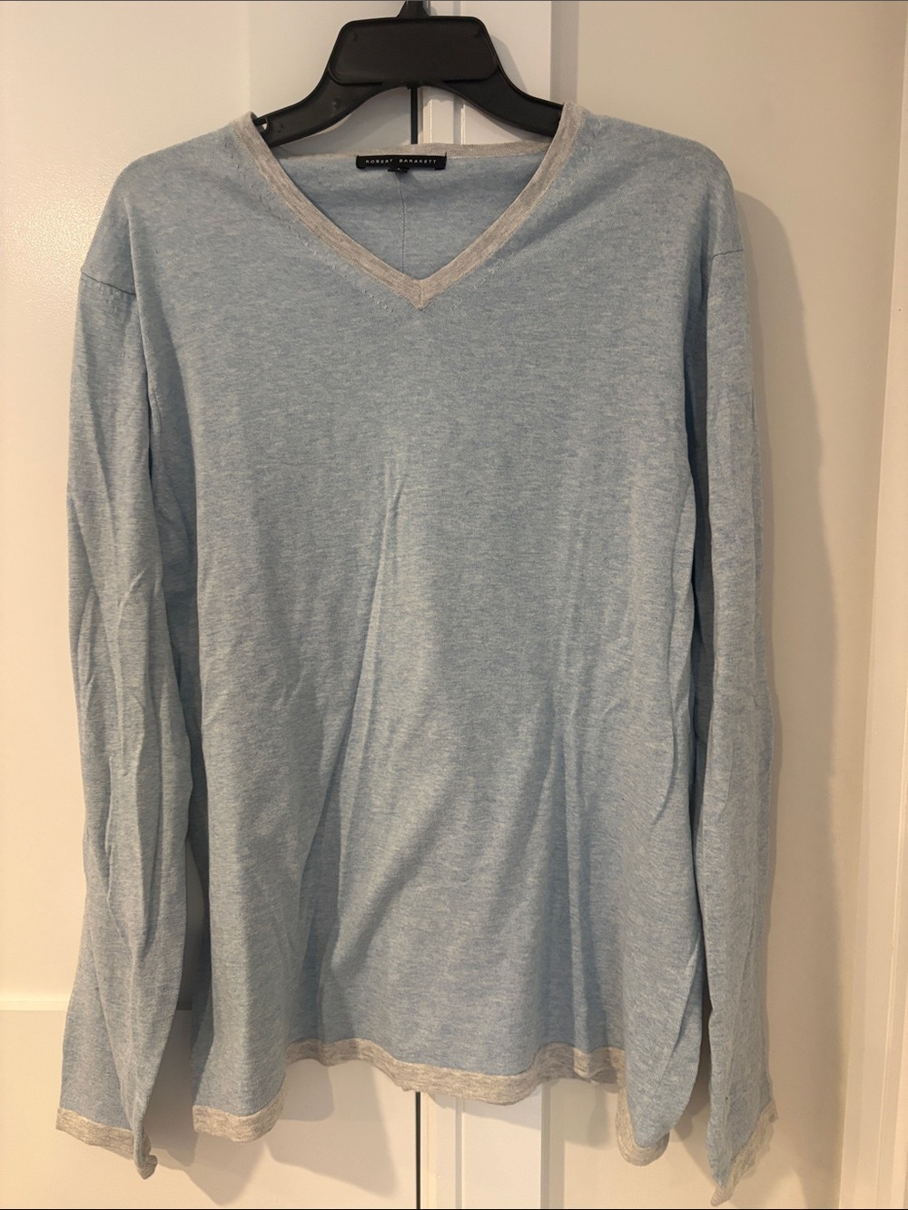 Robert Barakett Light Blue V-Neck Men's Cotton Sweater Sz Large